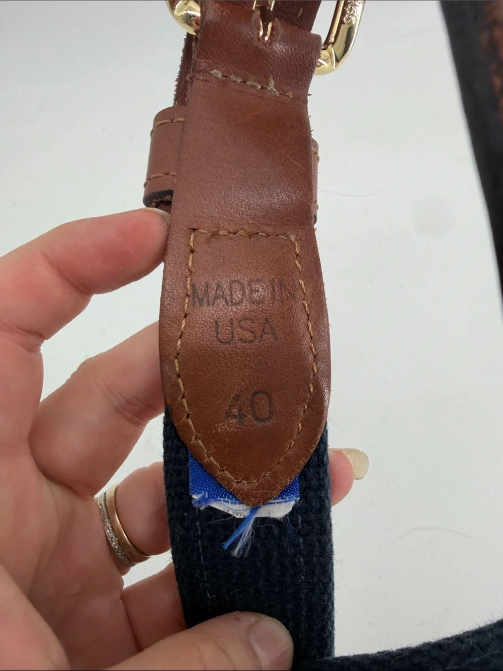Leather webbing nautical flag preppy belt sz 40